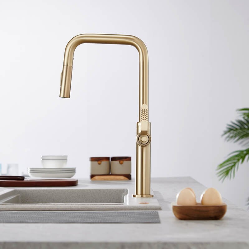 Commercial Kitchen Faucets Brushed Gold Pull out Kitchen Sink Faucets with pull down sprayer Faucets