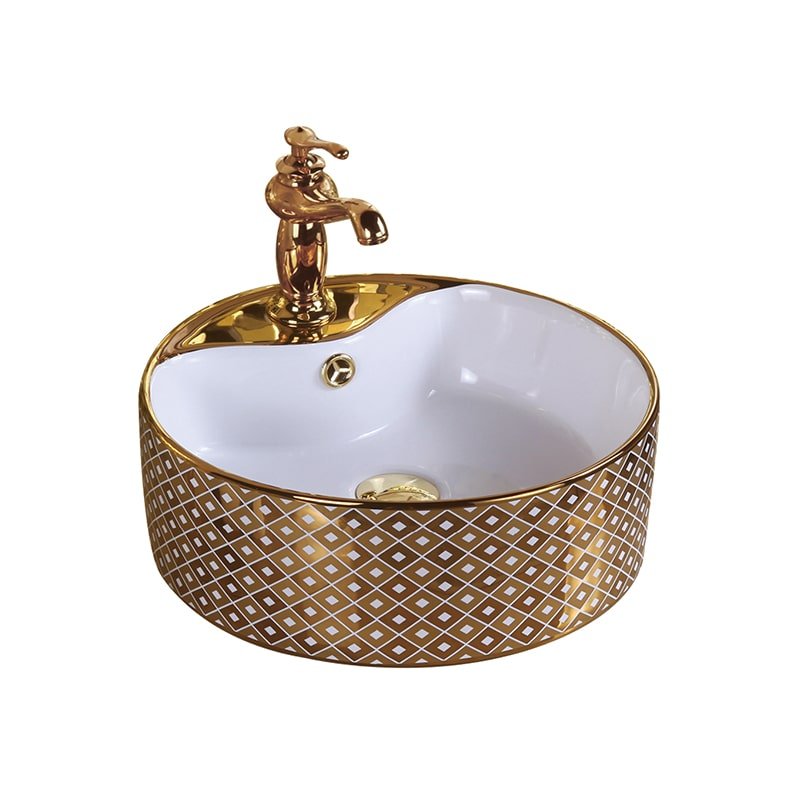 New Design Bathroom Washbasin Ceramic Plated Gold Washbasin Art Basin