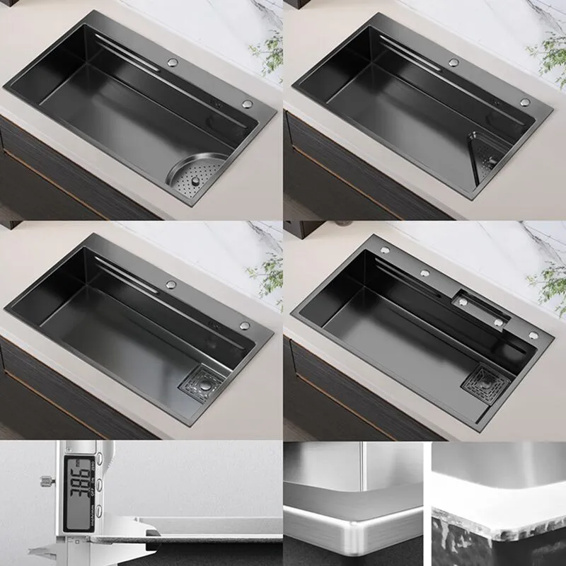 Kitchen Sink Modern LED Smart Digital Display Multifunction Square Counter Stainless Steel