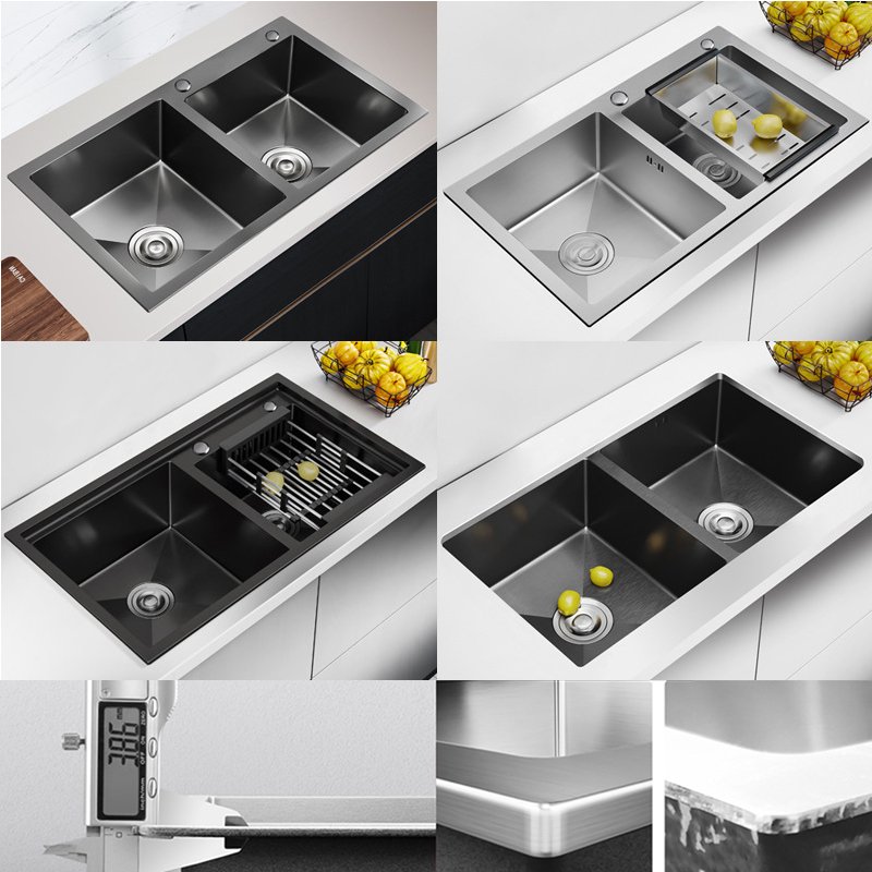 304 Stainless Steel Kitchen Sink Multifunctional Dark Grey Single Bowl Waterfall