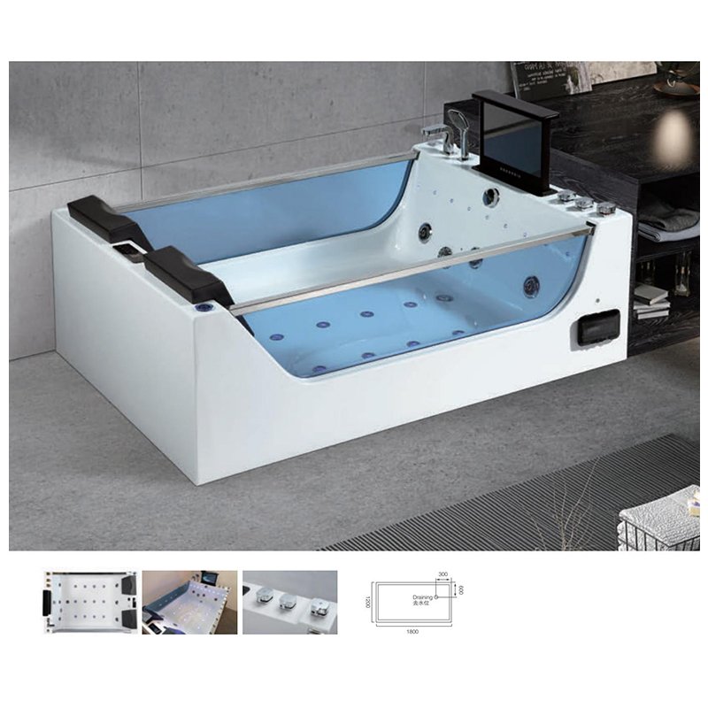 High Quality Acrylic Rectangular Indoor White Bathtub Whirlpool Massage Bath Tub